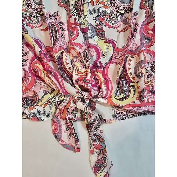 NY Collection Paisley Print Off-Shoulder Top Bell Sleeves Crochet Size 2X New - Picture 14 of 14